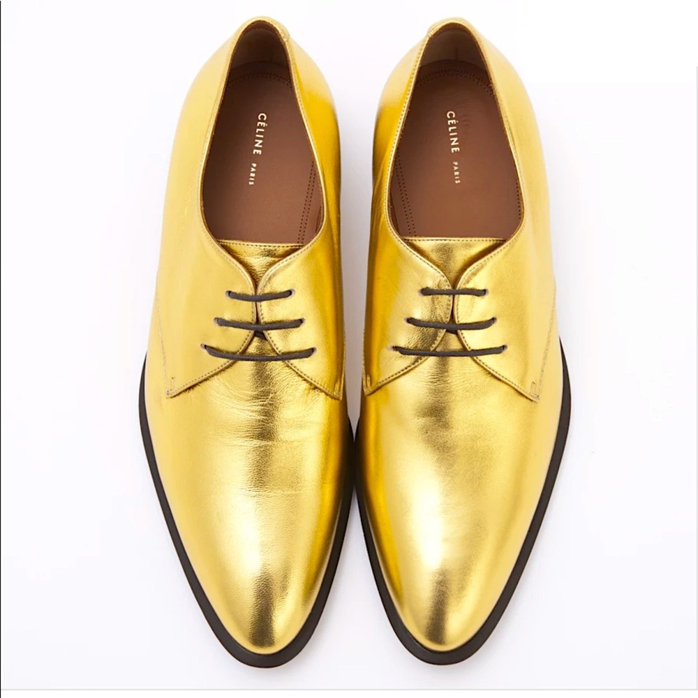 Céline Gold Metallic LaceUp Calfskin Leather Derby
